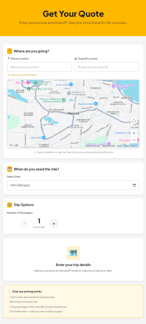 Urban Nassau Rides Mobile Experience - Book from your phone anytime