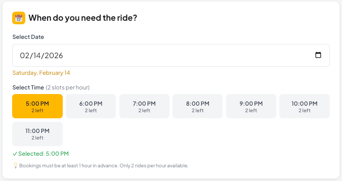 Date and time slot selection